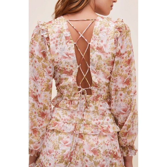 ASTR the Label Fleur Dress Peach Dusty Rose Floral Maxi Tie Back XS NWOT $168 - Picture 4 of 12